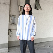 レザージャケット、グーチレーヨンストライプロングスリーブシャツデッドストック