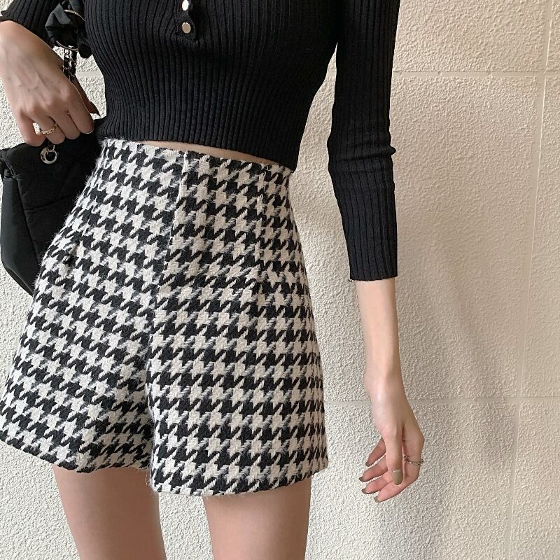 ショーツ ハイウェストウェストスリムカジュアルパンツ オータムウィンター 秋物 冬物 ブルマー ブラックストロベリース26355123479