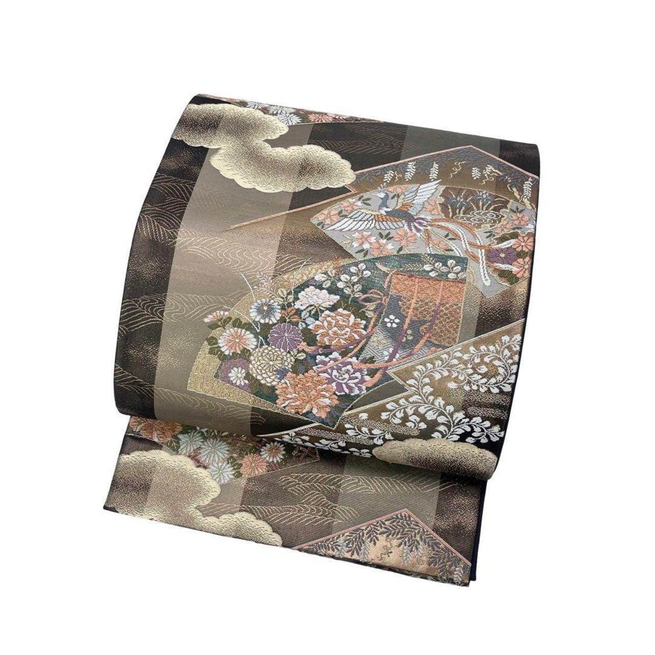 袋帯 菊花 市松模様 金糸 着物 103a o 明るかっ 
