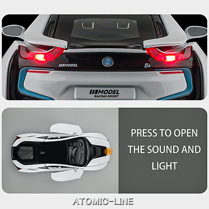 BMW i8 1/24 ミニカー 全2色 ライト点灯 エンジンサウンド 合金モデル