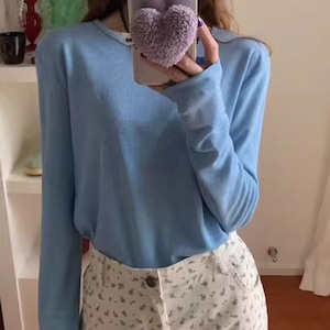 Round neck long sleeve tops 3colors RW0812