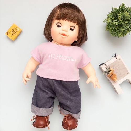 【２点セット】トレーナーズボンセット服（ピンク白Tジーパン）ぽぽちゃん