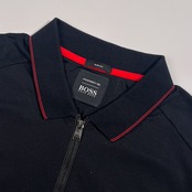 HUGO BOSS × PORSCHE ヒューゴボス ポルシェ  SLIM FIT ハーフジップ 半袖 ポロシャツ L/ブラック メンズ