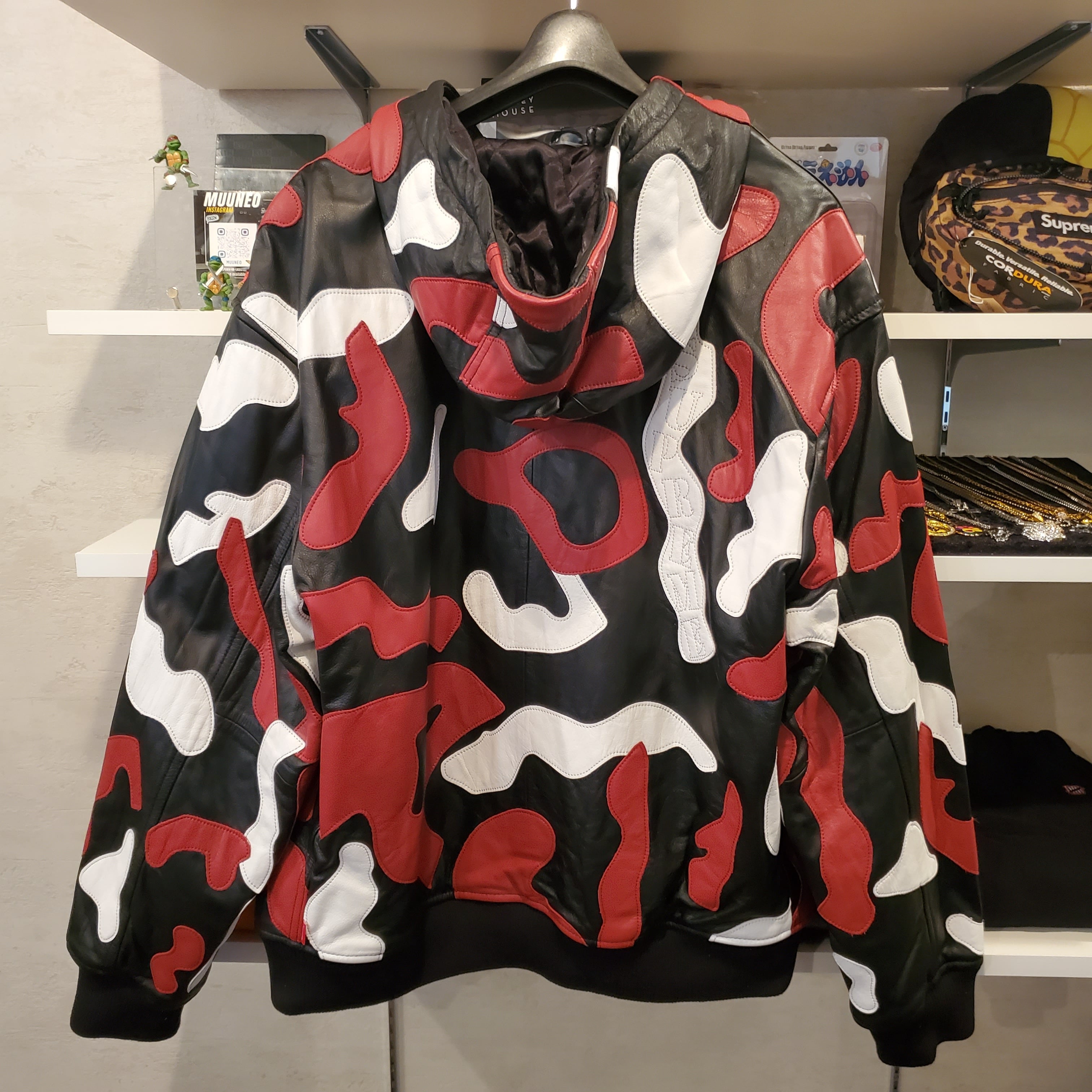 Supreme camo leather hooded jacket Clearance