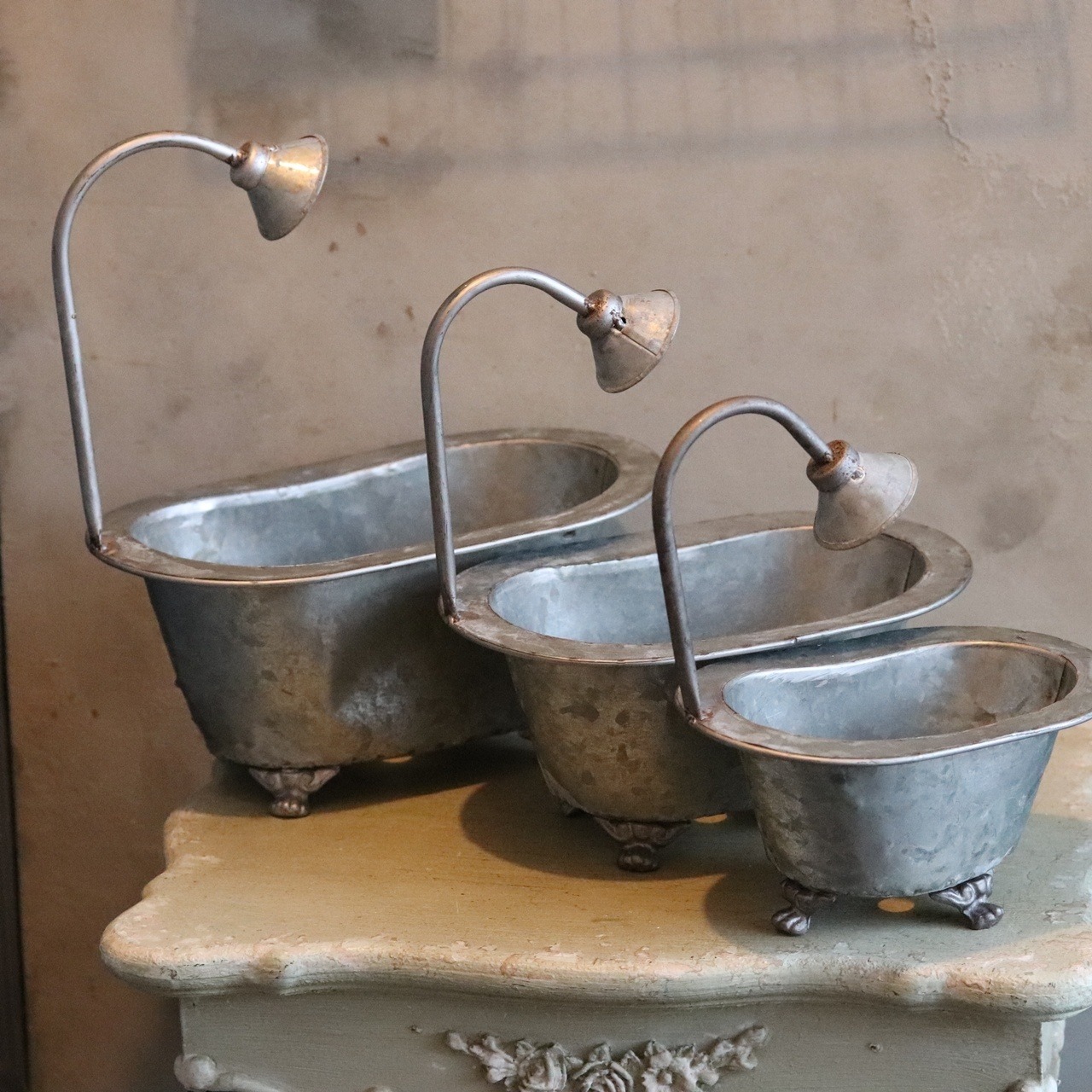 ブリキ植木鉢 　ブリキバスタブポットL　シャビーシック　オシャレ　4066