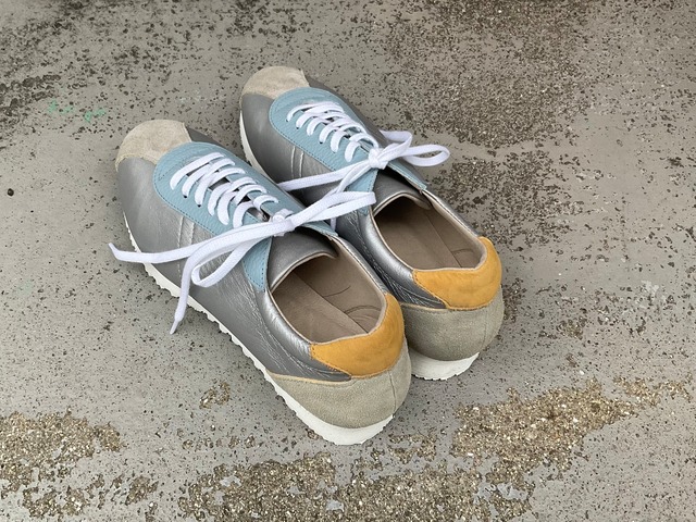 【新色】本革レザースニーカー シルバー×ブルー×マスタード | 軽量＆柔らか 日本製ハンドメイド