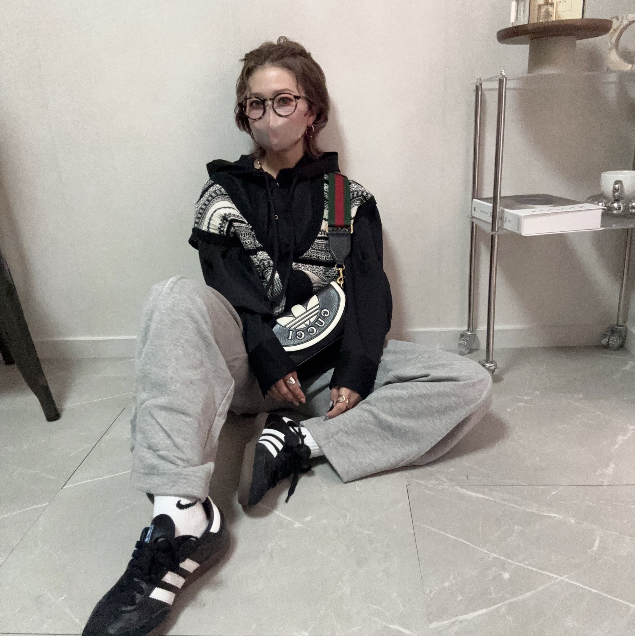 vintage brushed hood shirt【Black】