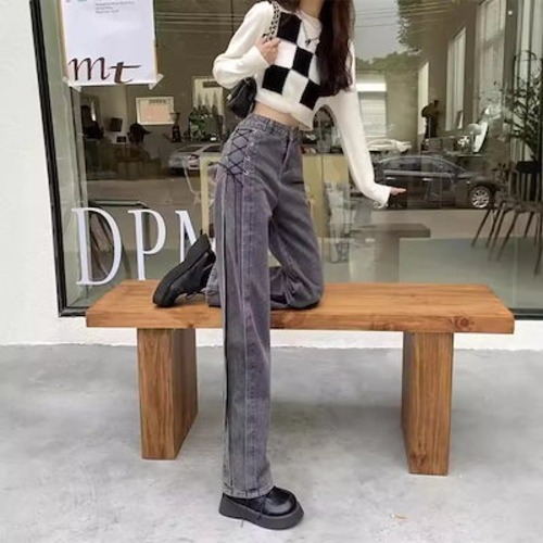 【3日以内に出荷】ワイドパンツジーンズ レディース新しいスタイルストラップストレートレッグ・パンツ