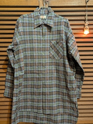 60-70s France GERMAINFABRE Check GrandpaShirt Black Brown