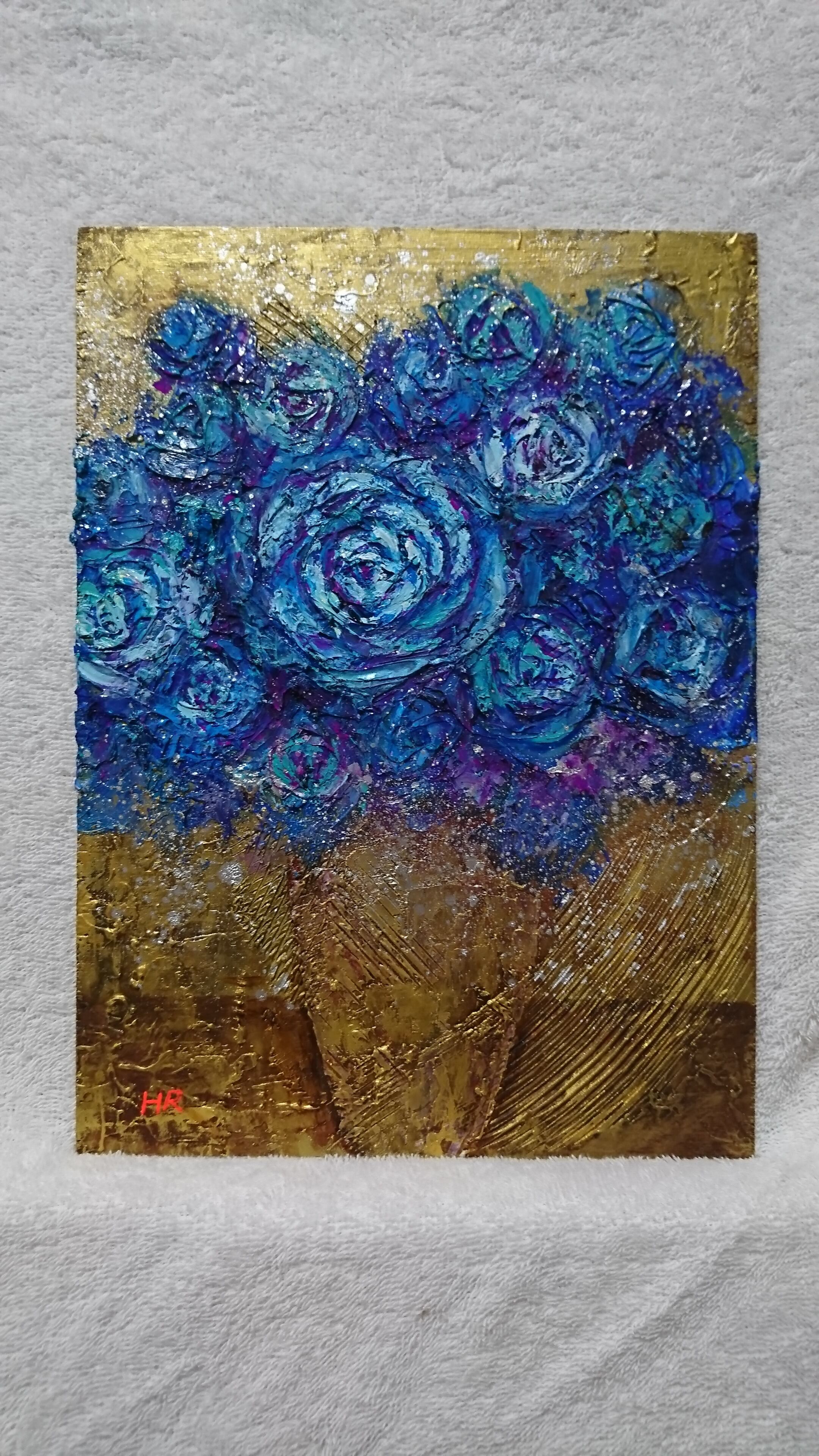 油絵 絵画 【青いバラ】 - 絵画