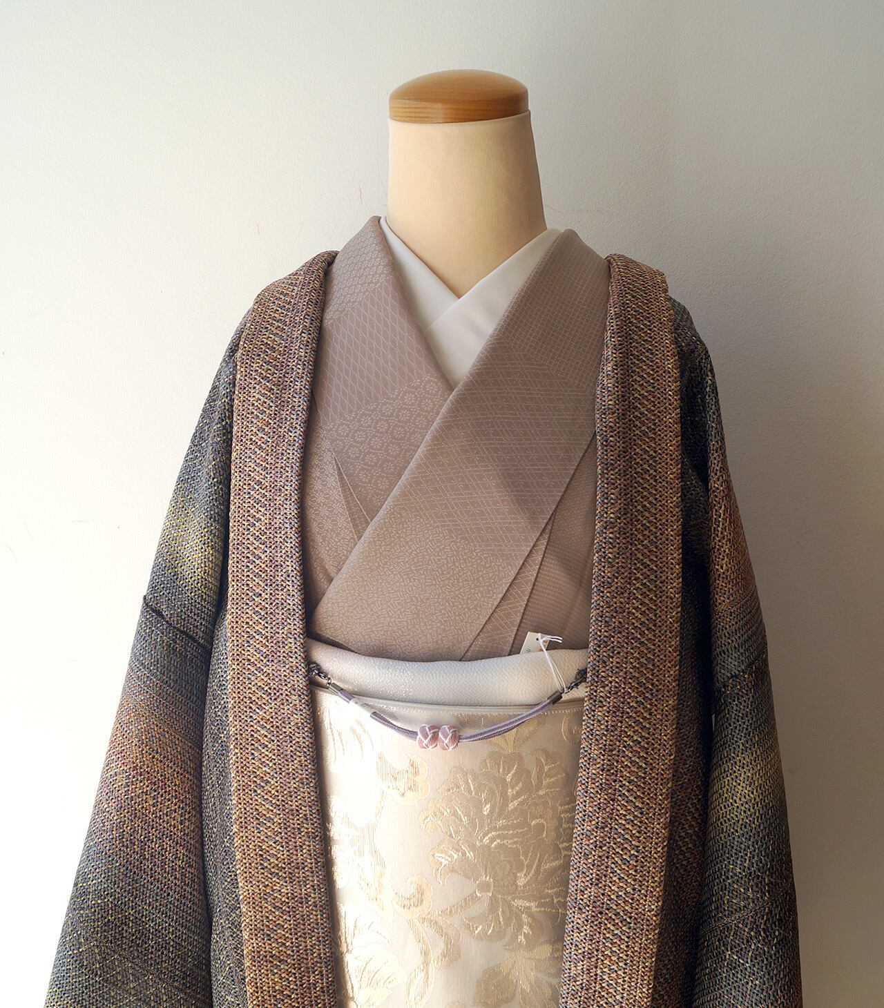 【袷羽織】柳煤竹色×飴色暈かし 組織り 単衣羽織 お仕立て品