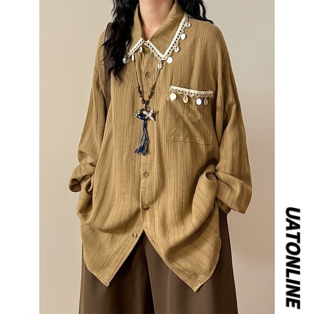 ❀スペキュラーとストライプの共演!【UATONLINEシリーズ】★シャツ★ ユニセックス 2color トップス 縦縞 縞模様 スパンコール フリンジ