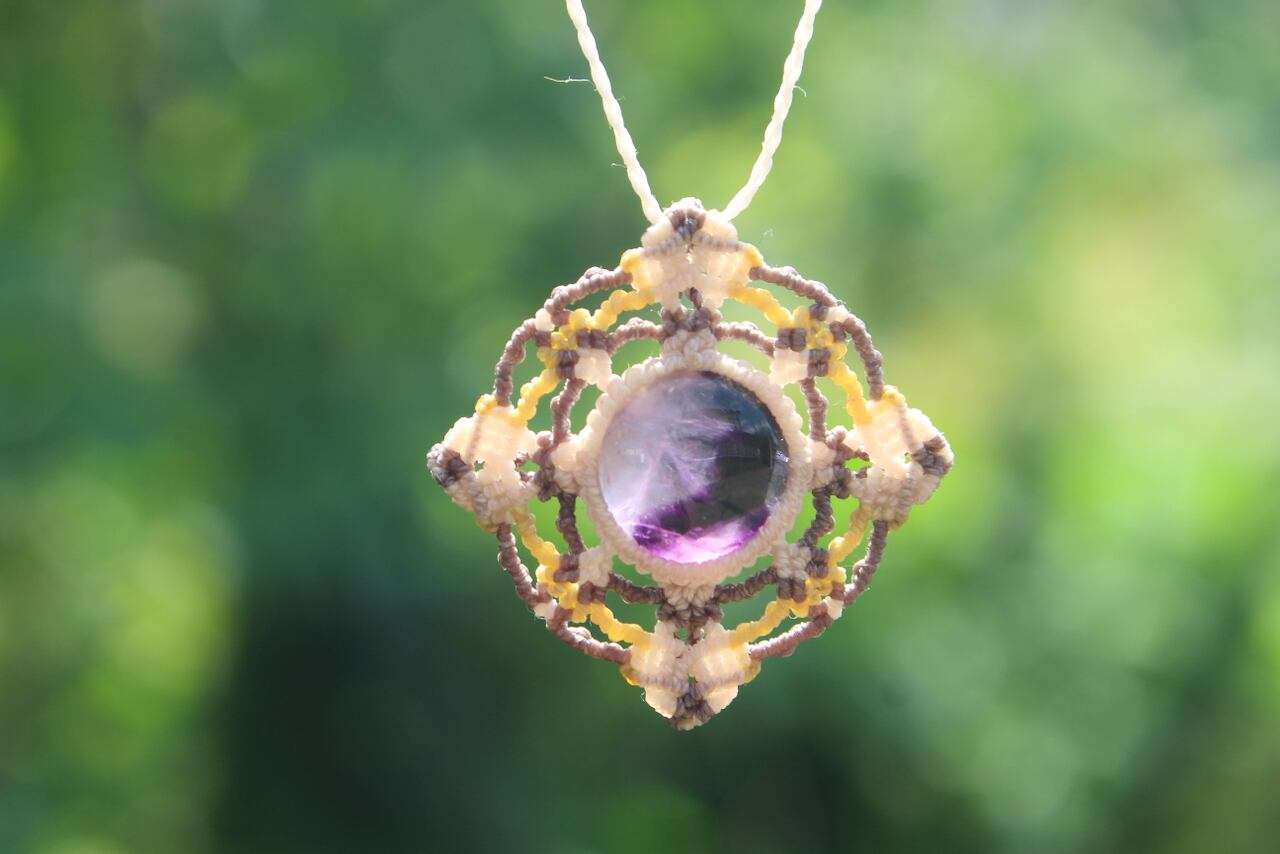 Trapiche amethyst micro macrame mandala pendant