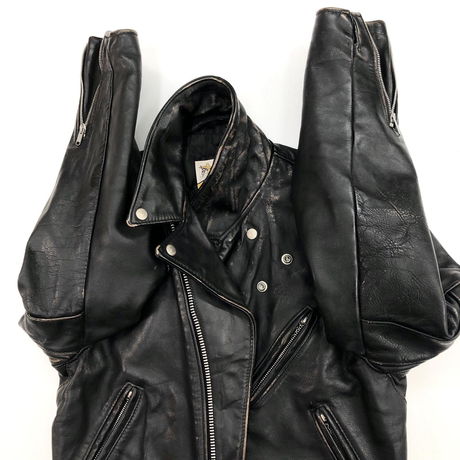 極上品 Schott ショット レザージャケット 38 90s ヴィンテージ 黒 VINTAGE】90s Schott Double Riders Jacket 『118』最高の革質を誇る