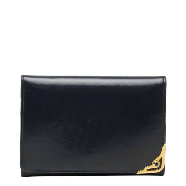 カルティエ サファイアライン カードケース パスケース ネイビー系 レザー メンズ CARTIER 【中古】