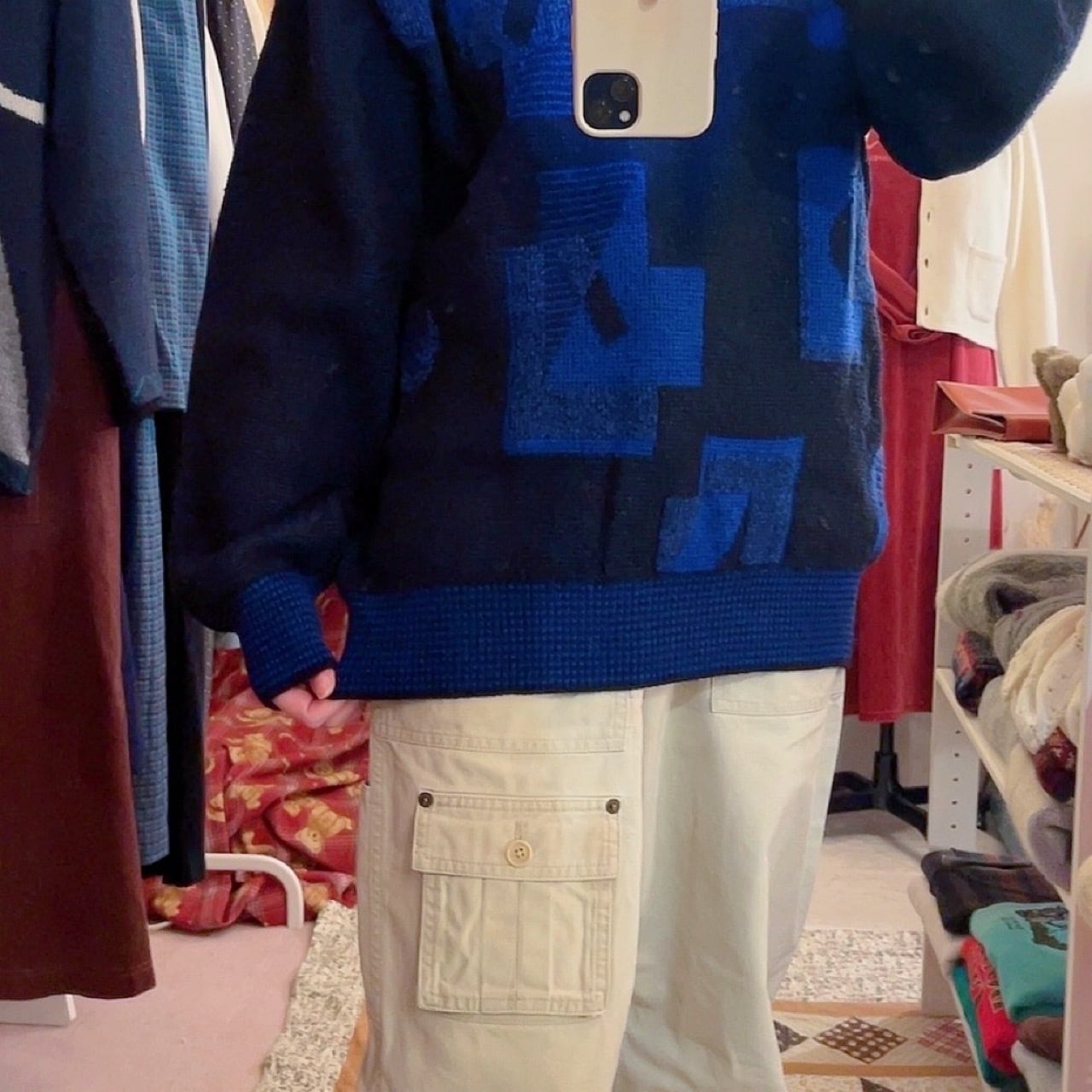 90s blue geometric knit sweater