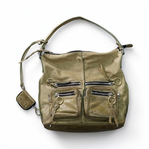 "Chloe" Multi zip gimmick one shoulder leather bag