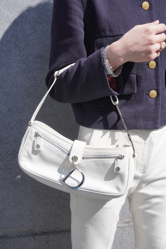 Christian Dior クリスチャン ディオール ショルダーバッグ ホワイト Dモチーフ レザー ワンショルダー vintage ヴィンテージ オールド 8te7iw