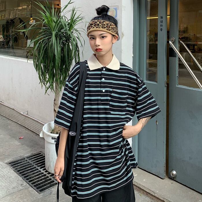 サマーストライプシャツ トップス レディースカジュアルTシャツ ルーズスタイル 夏物 ケッペル39546582894