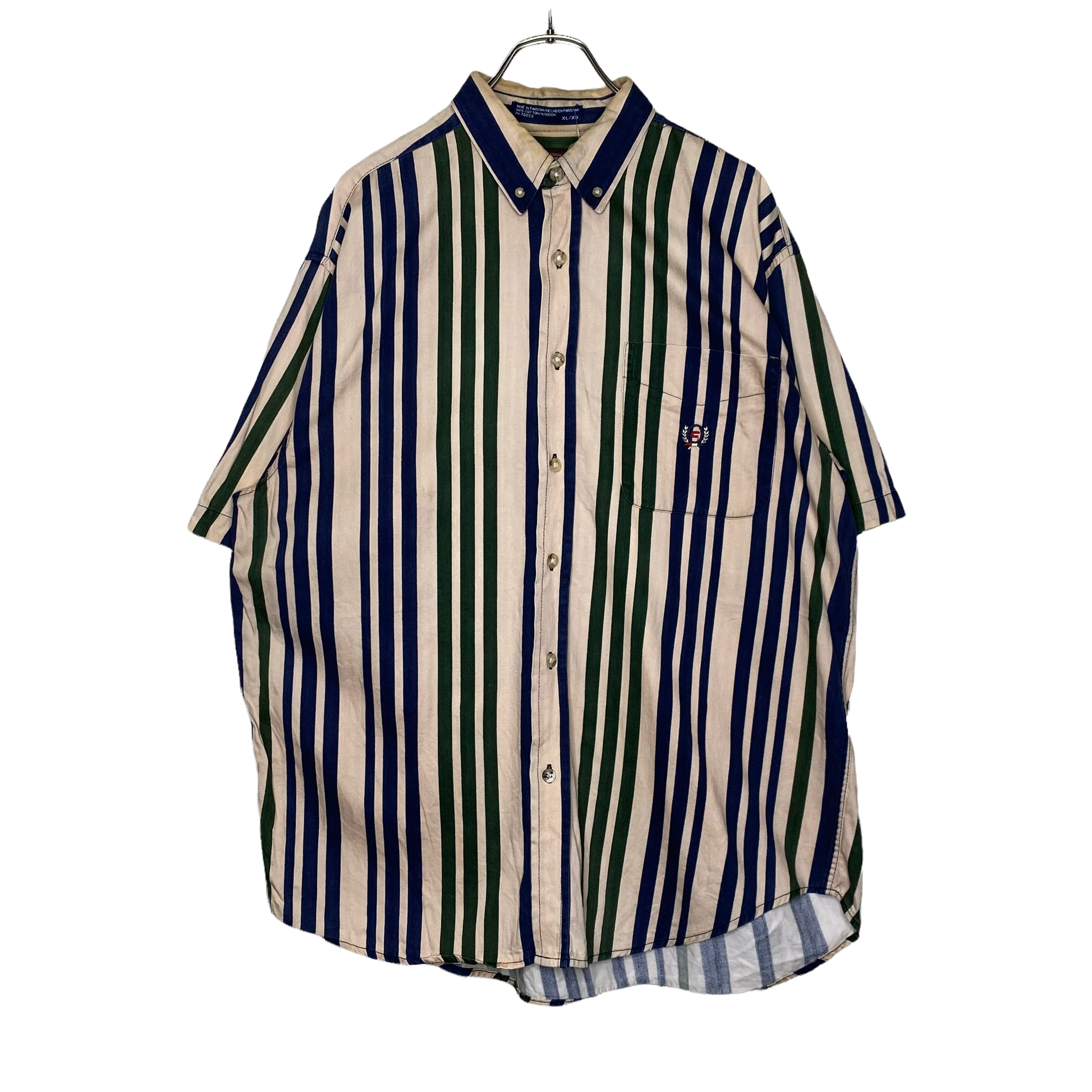 60s〜 半袖ストライプシャツ vintage COLISEUM 半袖ストライプシャツ XL 刺繍ロゴ コットン100% | 古着屋