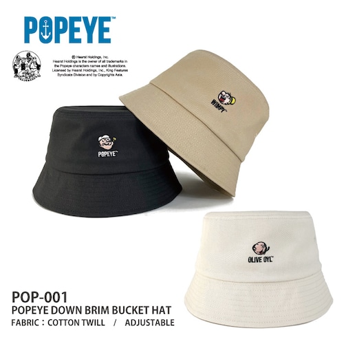 POPEYE / ポパイ POPEYE DOWN BRIM BUCKET HAT (POP-001) ワンポイント刺繍 バケットハット ポパイ オリーブ OLIVE ウィンピー レディース メンズ ブランド