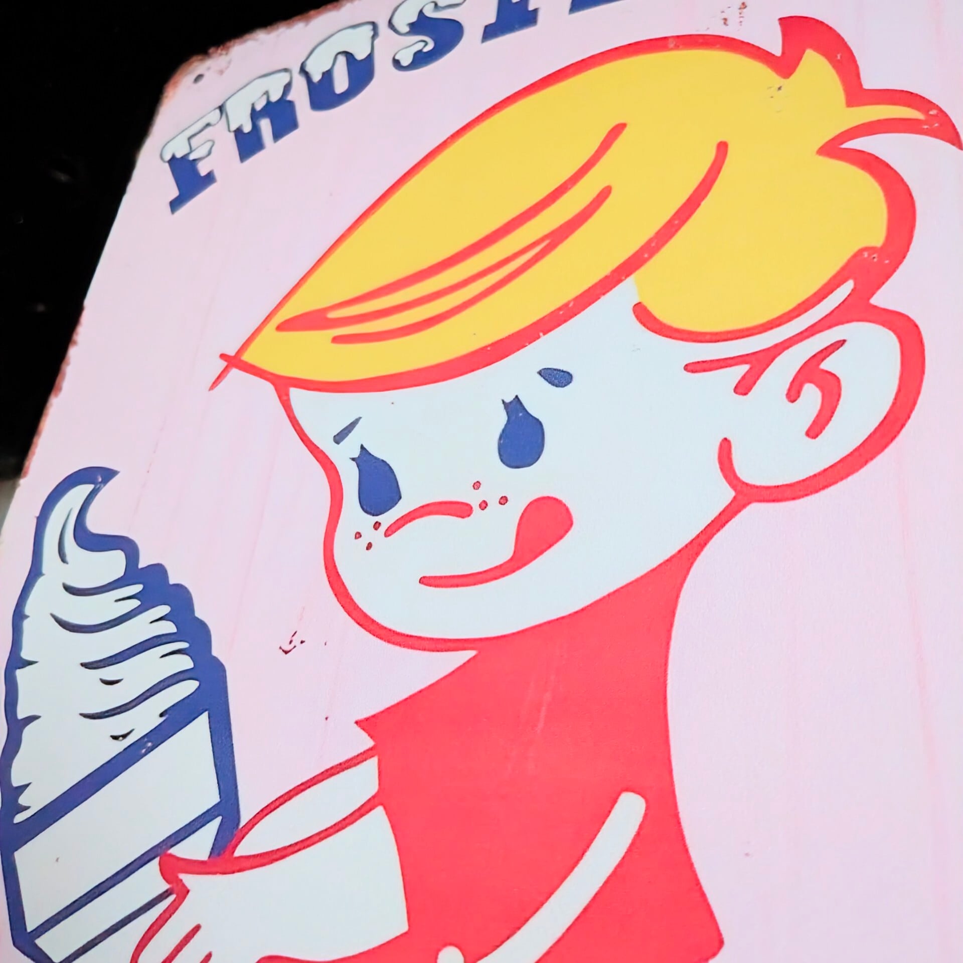 送料無料！ちょうどいいブリキ看板 【 Frosty Boy ( フロスティボーイ ) 】 PINK / METAL SIGN / メタルサイン / ブリキ看板 / サインボード / ビンテージ加工〚アメリカン雑貨 アメトイ〛