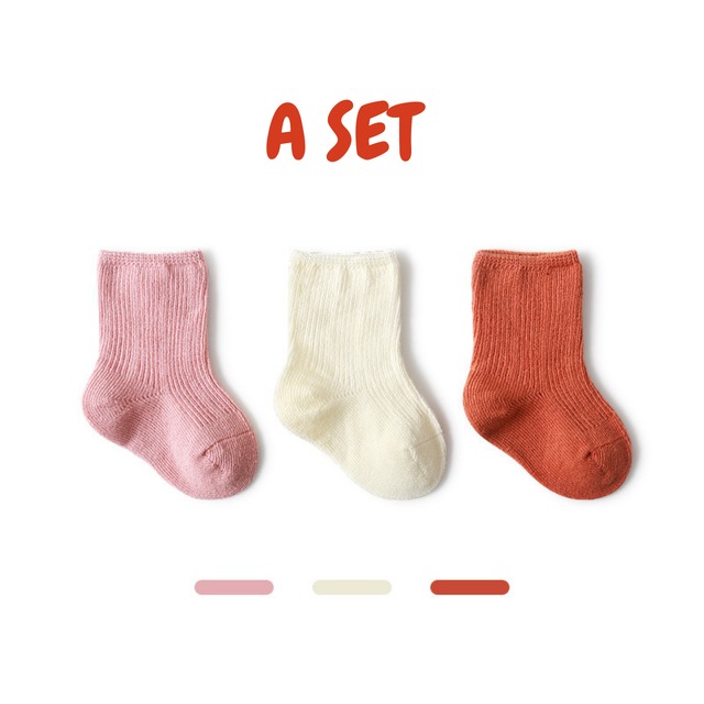 【即納】シンプルカラー単色ソックス 3足セット