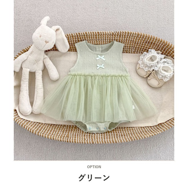 【BABY】リボンチュールスカートノースリーブロンパース - 2