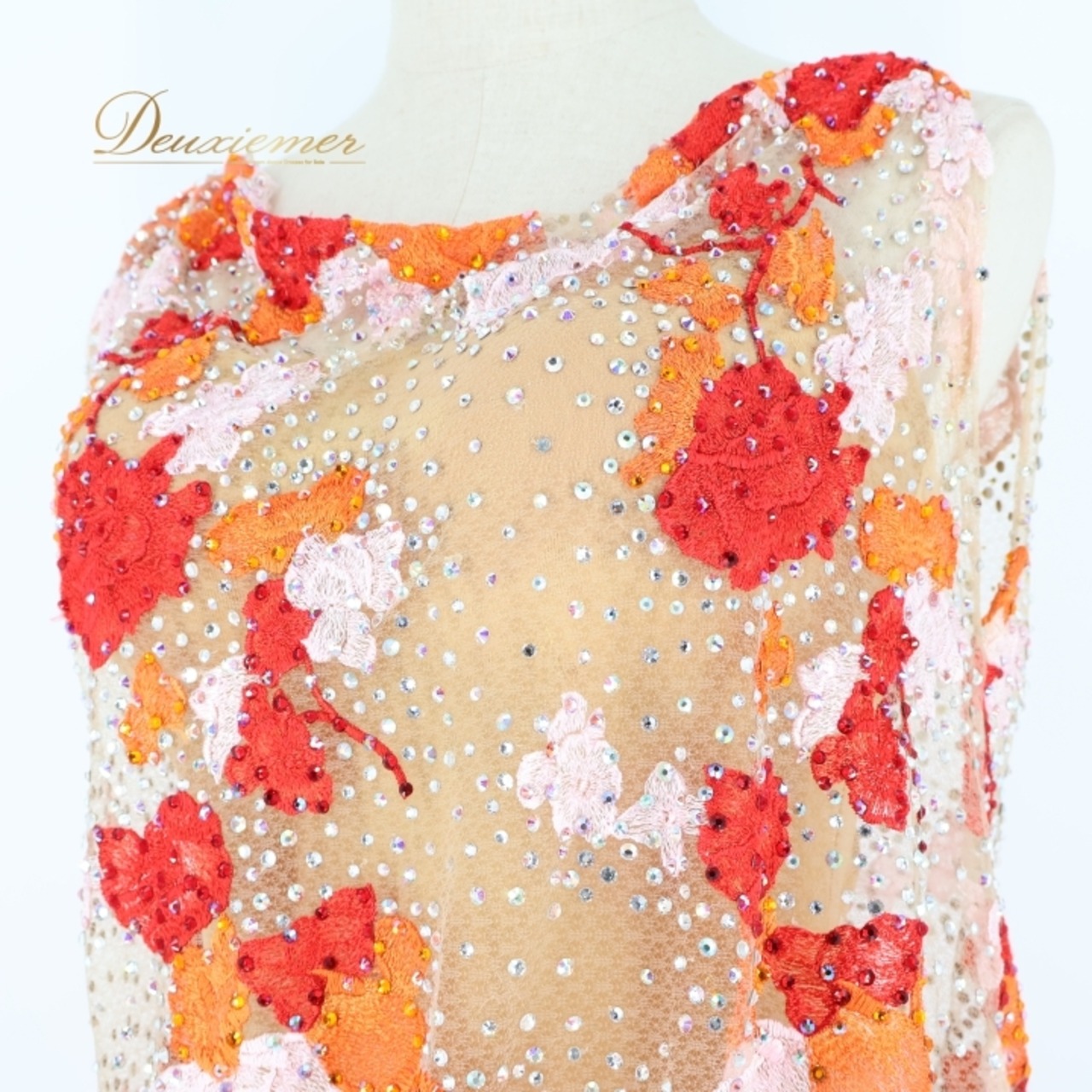 社交ダンス 衣装 ジャンティ gentil Chisaki uga スタンダードドレス ワンピース スタンダード ファー 羽 デモ 競技 ダンス パーティ 発表会 オレンジ レース 宇賀千咲 オレンジ系 ブラウン系 ベージュ系 茶色 ふわふわ おしゃれ デザイン オートクチュール 高品質 上位ブランド レディース 競技用 柔らかい