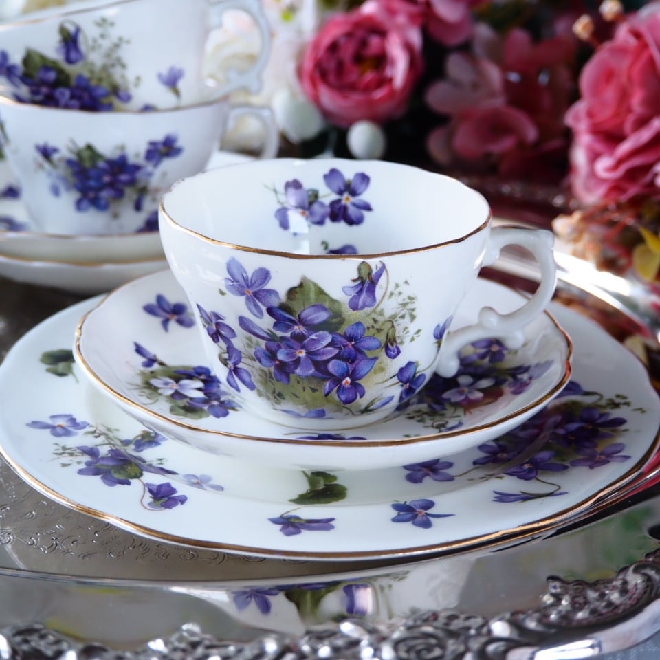 ハマースレイ ⑥ パープル フラワー マム トリオ カップ プレート