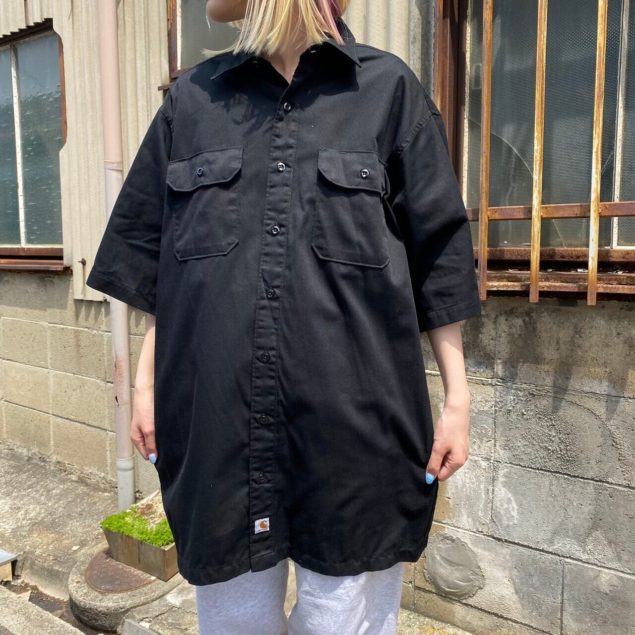 Carhartt カーハート T Cツイル 半袖ワークシャツ メンズxl相当 古着 ワンポイントロゴ ブラック 黒 半袖シャツ Ss27 Cave 古着屋 公式 古着通販サイト