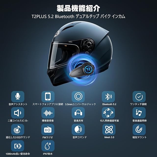 2025年アップグレード版 TNICER バイク インカム T2PLUS バイク用