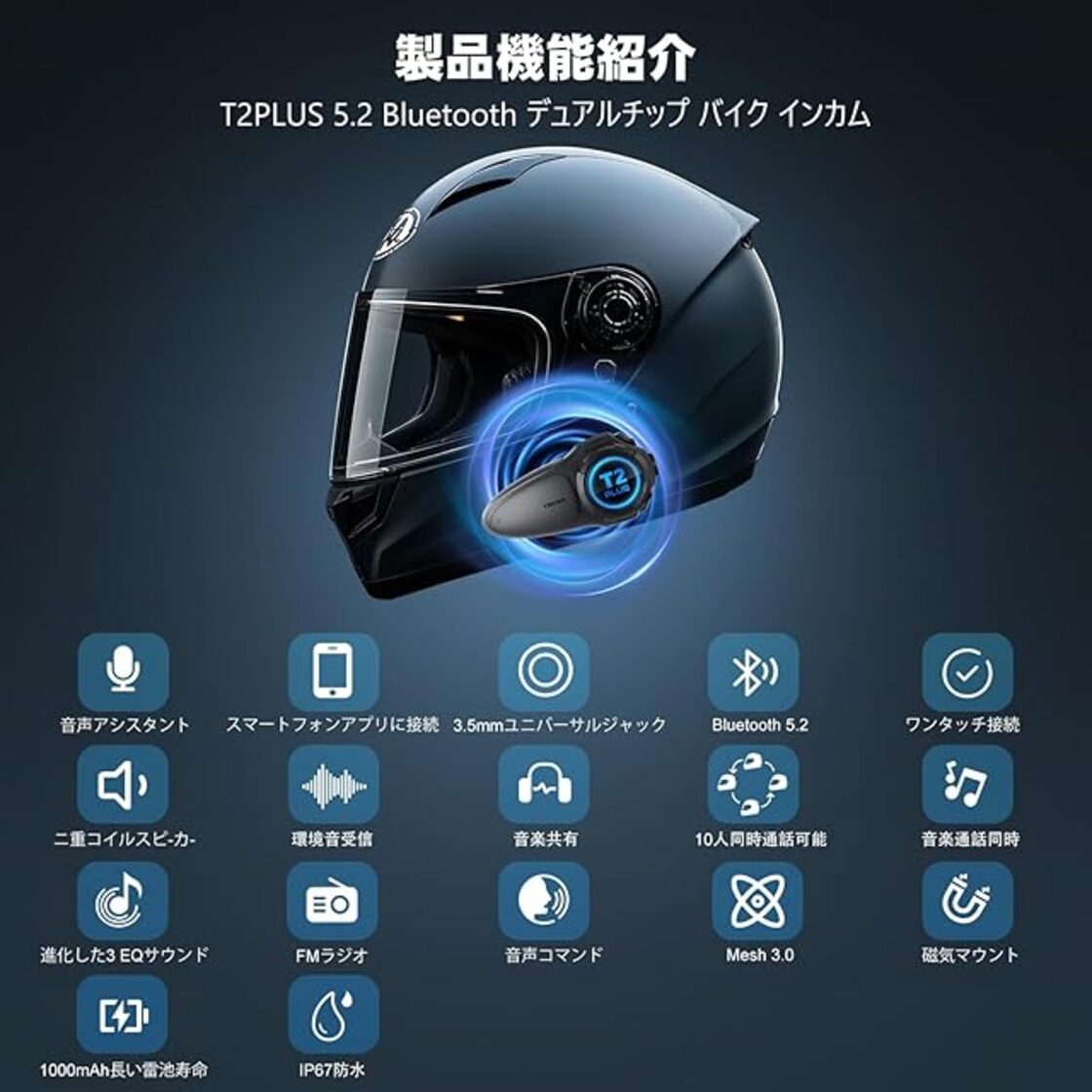 2025年アップグレード版 TNICER バイク インカム T2PLUS バイク用 