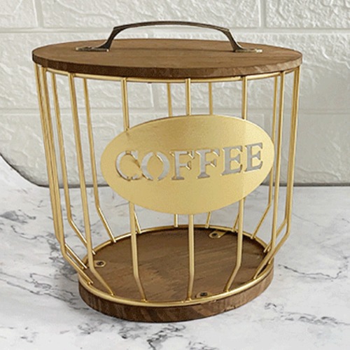 クラフトデザイン 鉄製 木製 コーヒーカプセル 収納バスケット 家庭用 小物収納 リビングルーム キッチン 玄関 バスルーム インテリア おしゃれ 蓋付き レトロ モダン 北欧