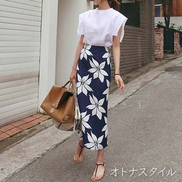 【予約】ボタニカル 花柄 大人マキシ タイト ロング丈 歩きやすい スカート