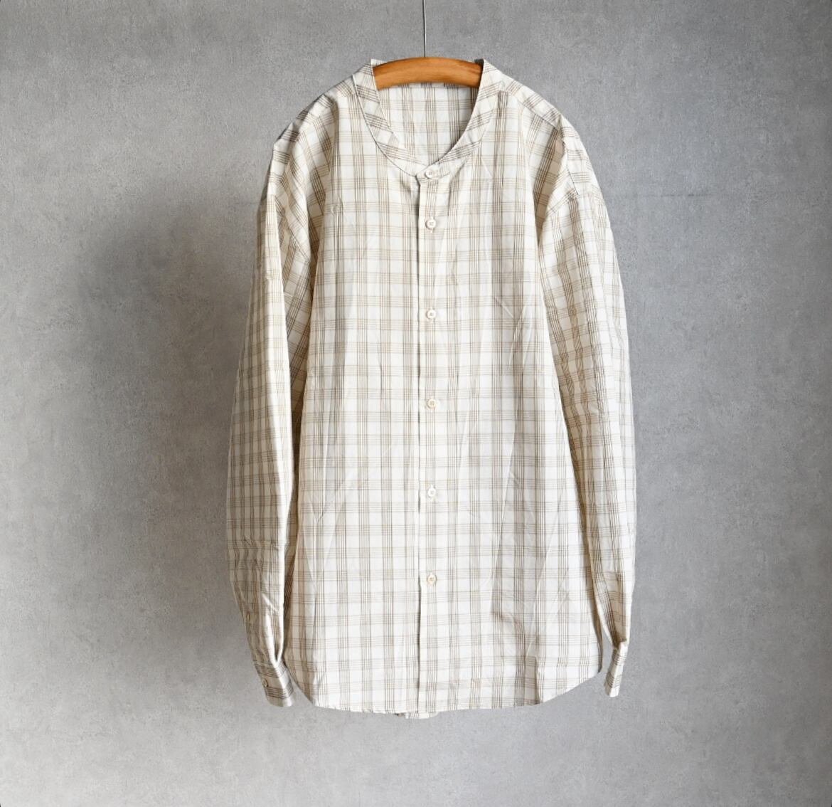 LA MOND】BAND COLLAR CHECKED SHIRT ラモンド バンドカラー チェック