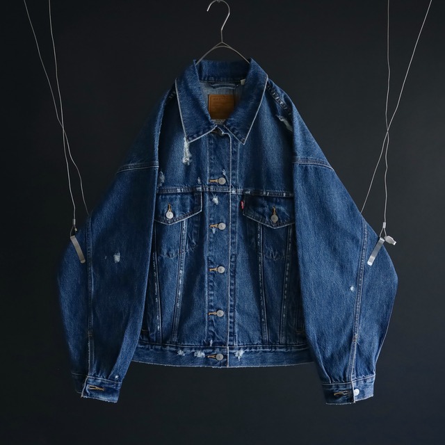 Dead stock over silhouette clash design denim tracker jacket