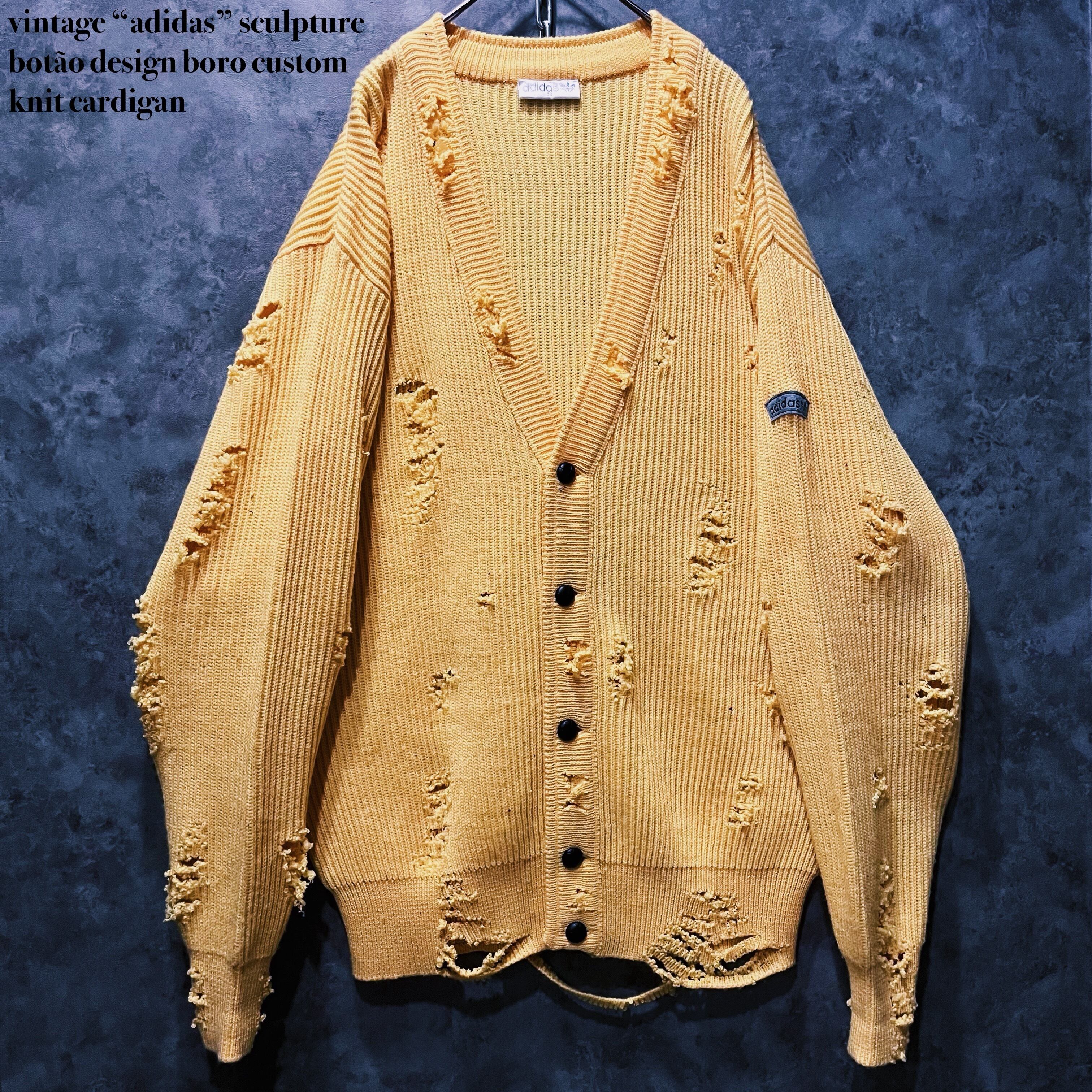 【doppio】vintage “adidas” sculpture botão design boro custom knit cardigan