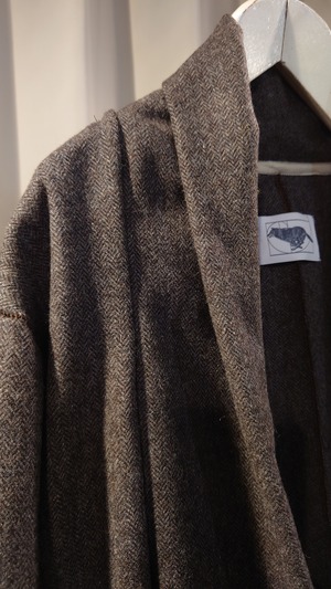 Garage.U.W WOOL LINEN HERRINGBORNE TWEED SHAWL COLLAR JACKET