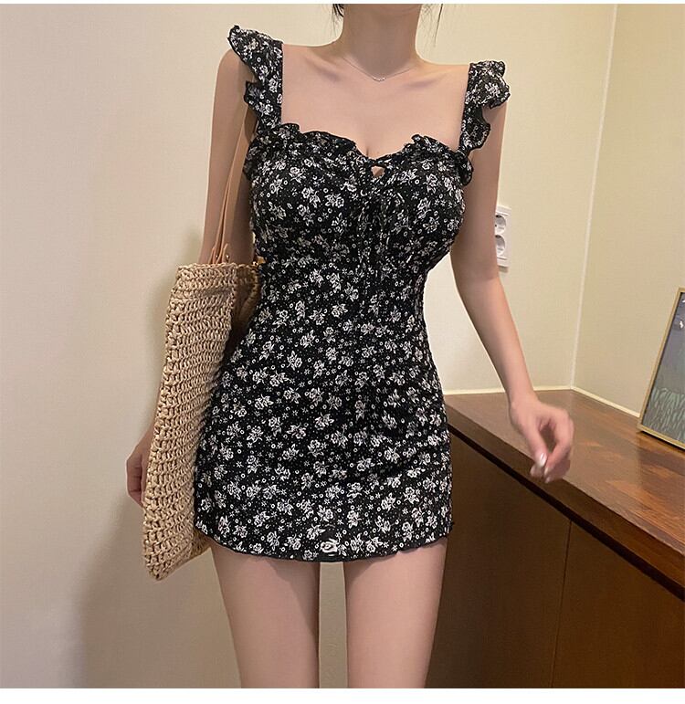 セクシー 背透けて カバー腹 スリム 花柄 ワンピース水着 小さな胸を集めた 温泉 ビーチ 保守的 学生