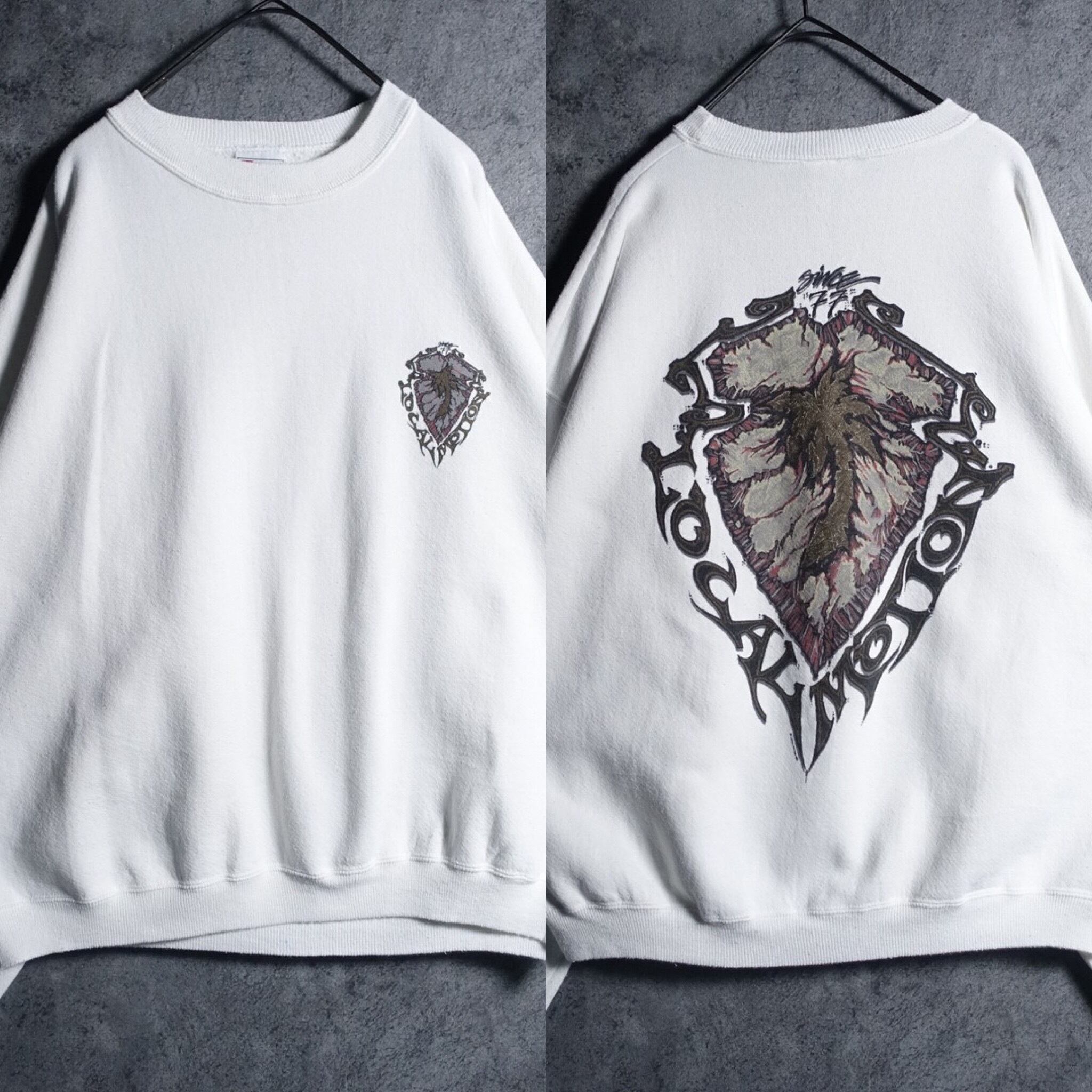 90s "Hanes" White coconut tree motif art print sweat