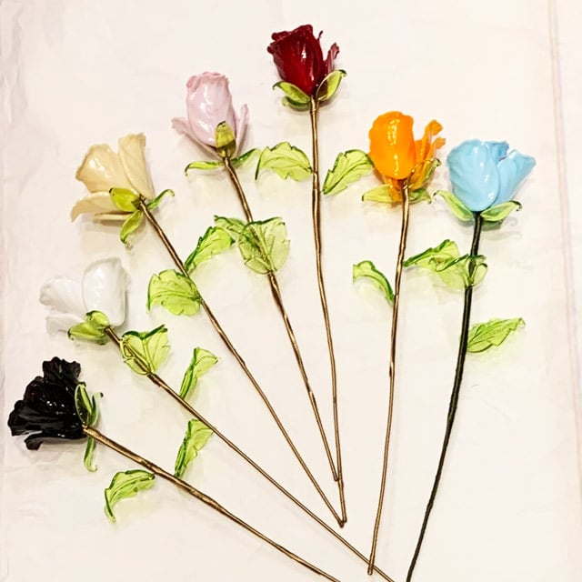 Item765 【受注生産】ヴェネチアンガラス ローズ ガラスの薔薇 ピンク