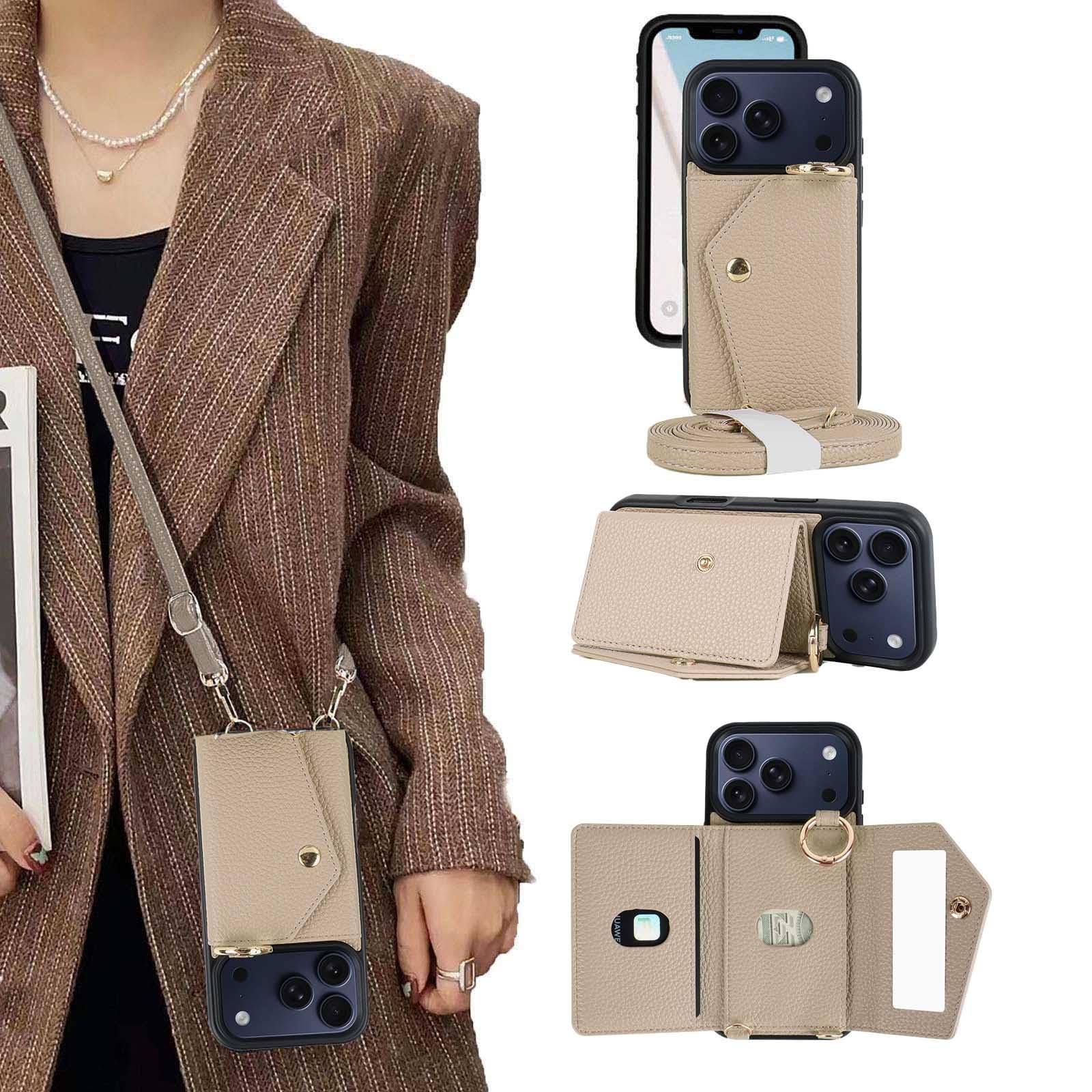 Dahimomo For iPhone 17 Promax ケース 手帳型 イフォン17プロマックス ケース ショルダー 背面カード収納 スマホケース iPhone17promax スタンド機能 化粧鏡 アイフォン17 プロマックス カバー ストラップ 肩掛け 鏡付き 携帯ケース いphone17 pro max 全面保護 耐衝撃 おしゃれ 防水 高級 レザー - カーキ