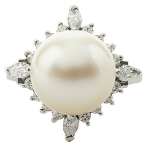 PM ピーエム 白蝶真珠11.6mm ダイヤ リング 指輪 レディース 7.5号 【中古】