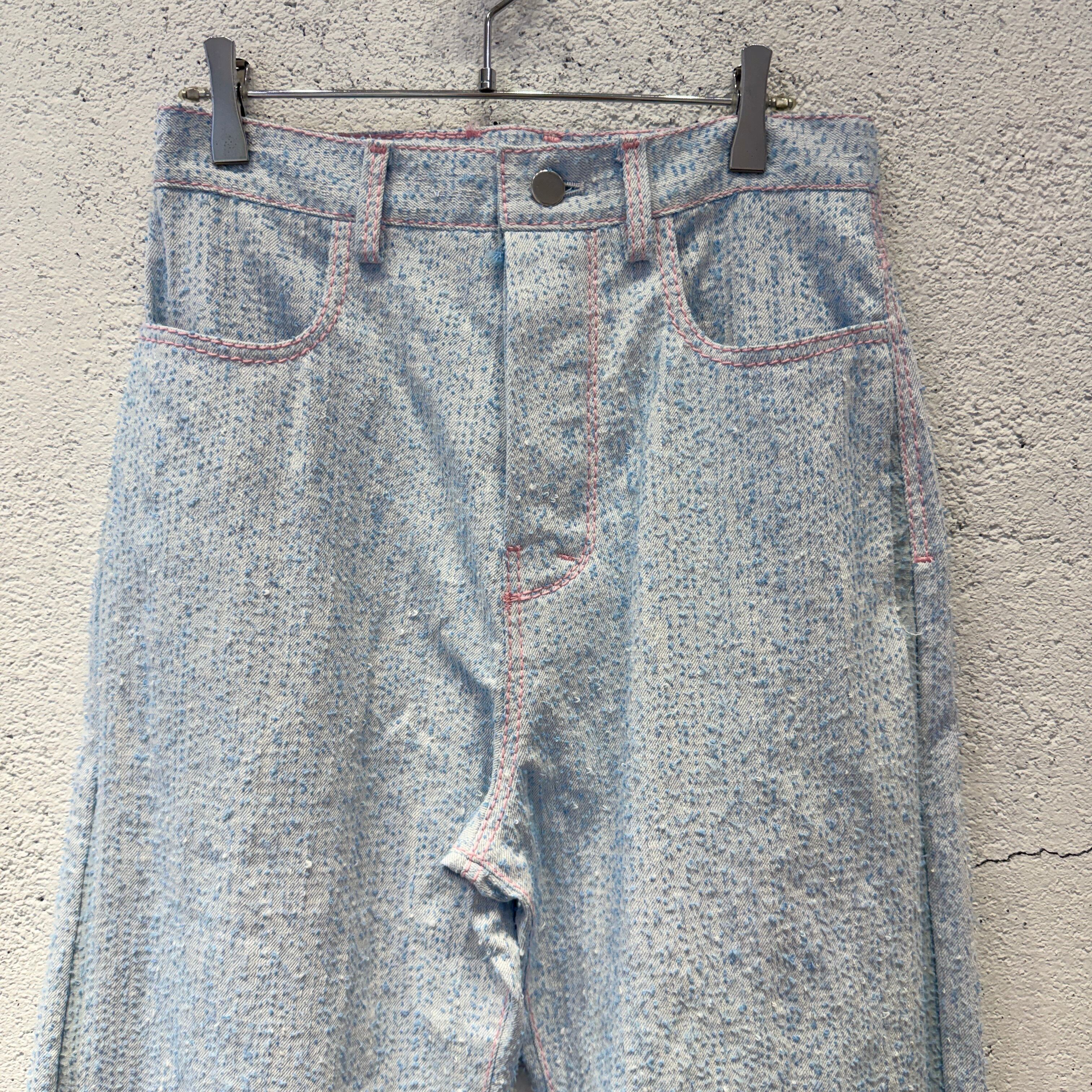 osakentaro / loop needle denim pants / pink stitch / light blue 