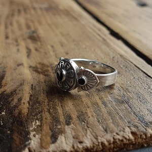 アール・デコ black & silver フラワーリング (&-59)