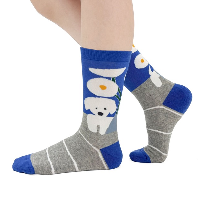 【JIN KITAMURA】北村人 SOCKS WHITE FLOWER & DOG 白い犬と花