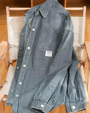 Retro Vertical Striped Denim Shirt  K0344