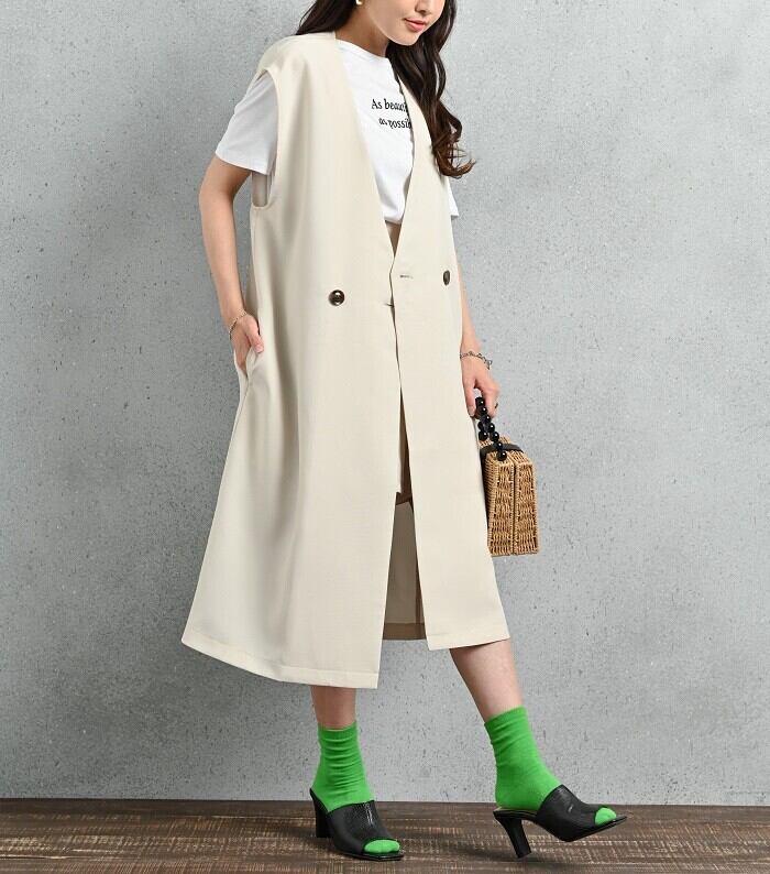 ✓【22年SS新作】ダブルボタンロングジレ | LIBERTY AND CLOSET