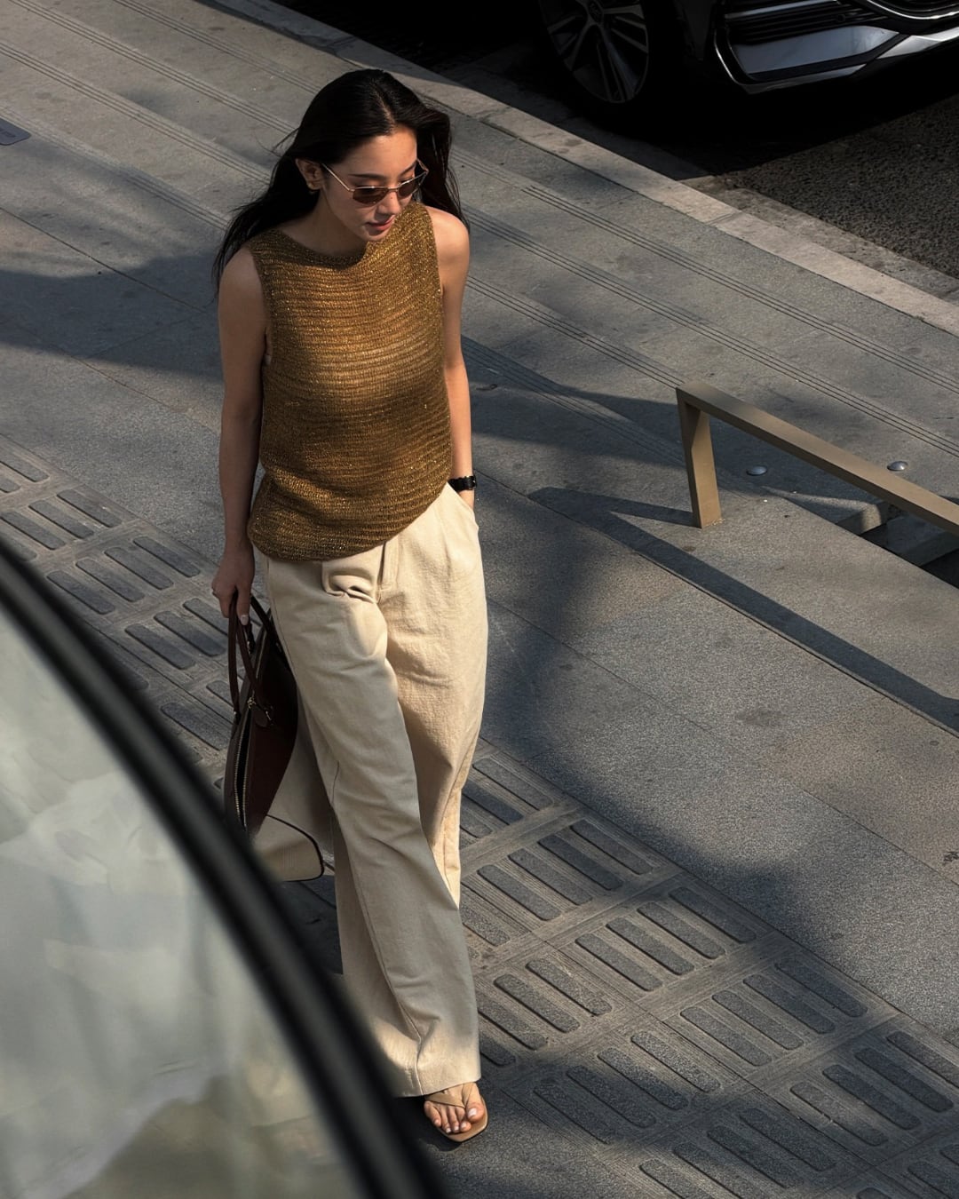 ブラウンメッシュニットノースリーブトップス S26154